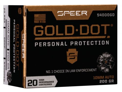 Speer Ammo Gold Dot Personal Protection 10mm Auto 200 GR Hollow Point 20 Bx/ 10 Cs