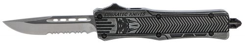 Cobra Tec Knives CTK-1 Small 2.75 Drop Point Serrated D2 Steel Stonewashed Aluminum Handle OTF