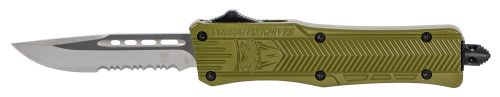 Cobra Tec Knives CTK-1 Small 2.75 Drop Point Part Serrated D2 Steel OD Green Aluminum Handle OTF