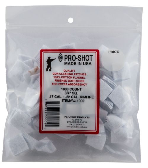 Pro-Shot Cleaning Patches 22 Cal-17 Cal Cotton 0.75 1000 Per Bag