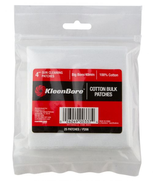 Kleen-Bore Super Shooter Cleaning Patches Cotton 25 Per Bag 4 Square Big Bore Shotgun