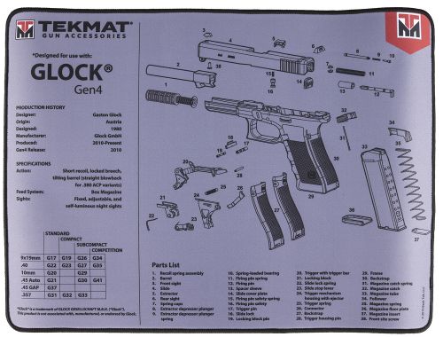 TekMat TEKR20G4GY Ultra Premium Cleaning Mat For Glock Gen4 Parts Diagram 15 x 20 Gray