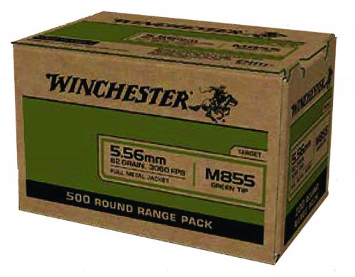 Winchester Green Tip Full Metal Jacket 5.56x45mm NATO Ammo 62 gr 500 Round Box