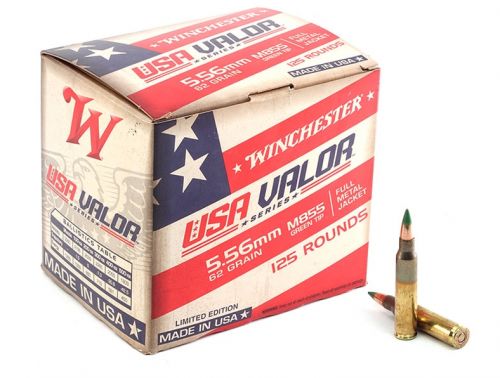Winchester USA Valor Full Metal Jacket 5.56x45mm NATO Ammo 62 gr 125 Round Box