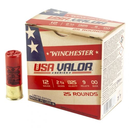 Winchester USA Valor Buckshot 12 Gauge Ammo 2-3/4 00-buck  25 Round Box