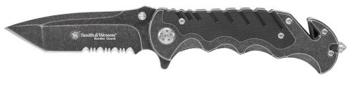 Smith & Wesson Knives Border Guard 3.50 Folding Part Serrated Stainless Steel Blade 4.80 Aluminum/G10 Handle Inclu
