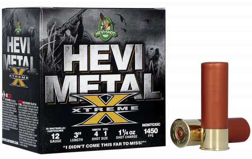 HEVI-Shot HS38122 Metal Xtreme 12 Gauge 3 1 1/4 oz Steel, Tungsten 4 & 1 Shot 25 Per Box/ 10 Cs