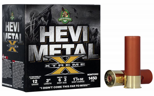 HEVI-Shot HS38126 Metal Xtreme 12 Gauge 3 1 1/4 oz Steel, Tungsten 6 & 3 Shot 25 Per Box/ 10 Cs