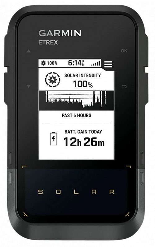 Garmin 0100278200 eTrex Solar GPS/Smart Features, 28MB Memory Black 2.20 Transflective/Monochrome Display, Compatible w/Garmin 