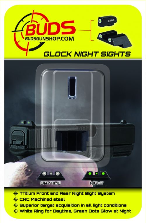 Buds Gun Shop tritium Night Sights for All Full Size Glocks FREE SHIPPING