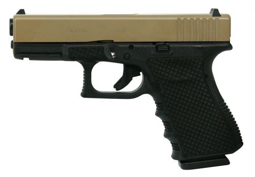 Glock G19 Gen3 Black/Flat Dark Earth 9mm Pistol- stippled chainmail