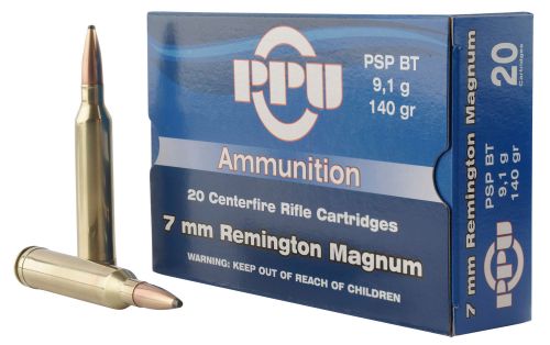PPU Standard Rifle 7mm Rem Mag 140 gr Pointed Soft Point (PSP) 20 Bx/ 10 Cs