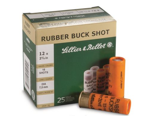 Sellier & Bellot Less Lethal 12 Gauge Ammo Rubber Pellets 25 Round Box