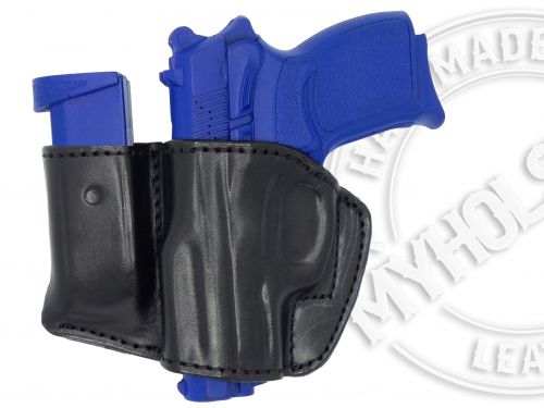 BLACK / LEFT For Glock 45 Holster and Mag Pouch Combo | OWB Leather Belt Holster