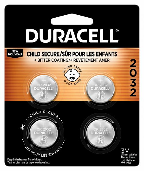 Duracell CR2032 3V Lithium Coin Battery with Child Safety Features 4 Count Pack