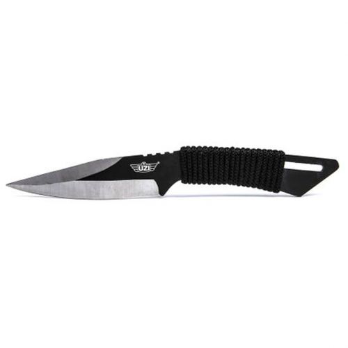 UZI Throwing Knife I, Black and Silver Stainless Steel Blade, Wrapped Nylon Lanyard
