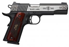Browning 051957492 1911-380 Black Label Medallion  380 ACP 3.63" 8+1 Black Stainless Steel Engraved Rosewood w/Gold Buckmark Inl - 051957492
