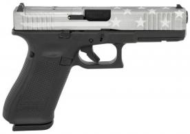 Glock G17 Gen5 MOS 9mm 4.49" 17+1 Black Polymer Frame Battle Worn Flag Cerakote Steel with Front Serrati - PA175S204MOSBWFS