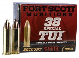 Fort Scott Munitions 38SPL080SCV Tumble Upon Impact (TUI) 38 Special +P 80 gr Solid Copper Spun 20 Per Box/ 25 Case