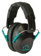 Walker's Pro Low Profile Muff Polymer 22 dB Folding Over the Head Black Ear Cups with Black Headband & Teal Accents - GWPFPM1BKTL