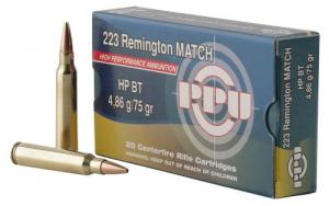 PPU Match .223 Remington 75 gr Hollow Point Boat-Tail (HPBT) 20 Bx/ 50 Cs