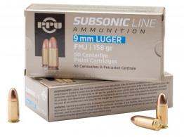 PPU Subsonic 9mm Luger Subsonic 158 gr Full Metal Jacket (FMJ) 50 Bx/ 20 Cs
