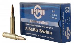 PPU Metric Rifle 7.5x55mm Swiss 174 gr Soft Point (SP) 20 Bx/ 10 Cs