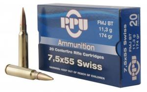 PPU Metric Rifle 7.5x55mm Swiss 174 gr Full Metal Case (FMC) 20 Bx/ 10 Cs