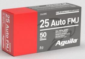 Aguila Ammunition 25 ACP, 50Gr, Full Metal Jacket, 50 rds Brass Casing