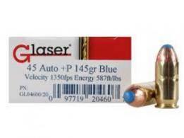 GLASER SILVER .45 ACP+P 145GR 20/500