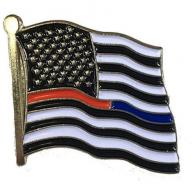 Thin Blue Line Dual American Flag Pin - DUALAM
