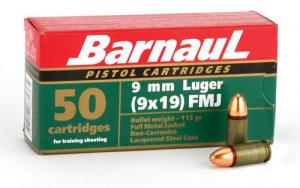 BARNAUL 9mm 115gr FMJ Lacq  500/Rd