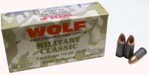 Wolf Military 9mm Full Metal Jacket 115 GR 1150 fps 500 Round - MC919FMJ