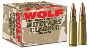 Wolf MC308FMJ168 Military Classic 308 Win 168 gr Full Metal Jacket (FMJ) 20 Bx/ 25 Cs 500rds