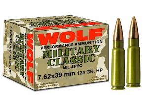 Wolf Military Classic 7.62mmX39mm Hollow Point 124 GR 1000Rd - 762WHP