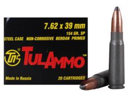 TulAmmo Soft Point 7.62 x 39mm Ammo 20 Round Box